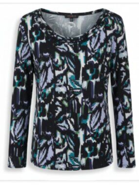 Access Womens Top Long Sleeve Abstract Print Scoop Neck Stretch Shirt EUC